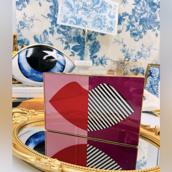 🆕 LULU GUINNESS 🧿 NWOT Olivia Multi 50:50 Stripe Lip Box Clutch Bag *FLAWED* - Picture 2 of 16